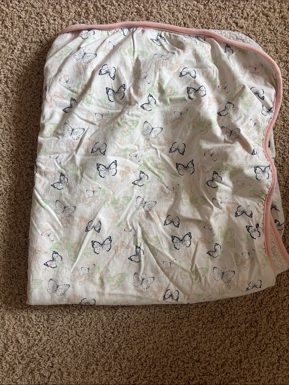 Butterfly Print Baby Blanket - Pink Trim